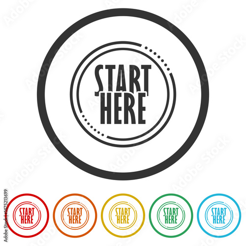 Start here button icon. Set icons in color circle buttons
