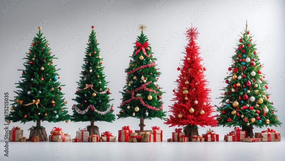 Fototapeta premium Step-by-step guide to decorating an isolated Christmas tree on white