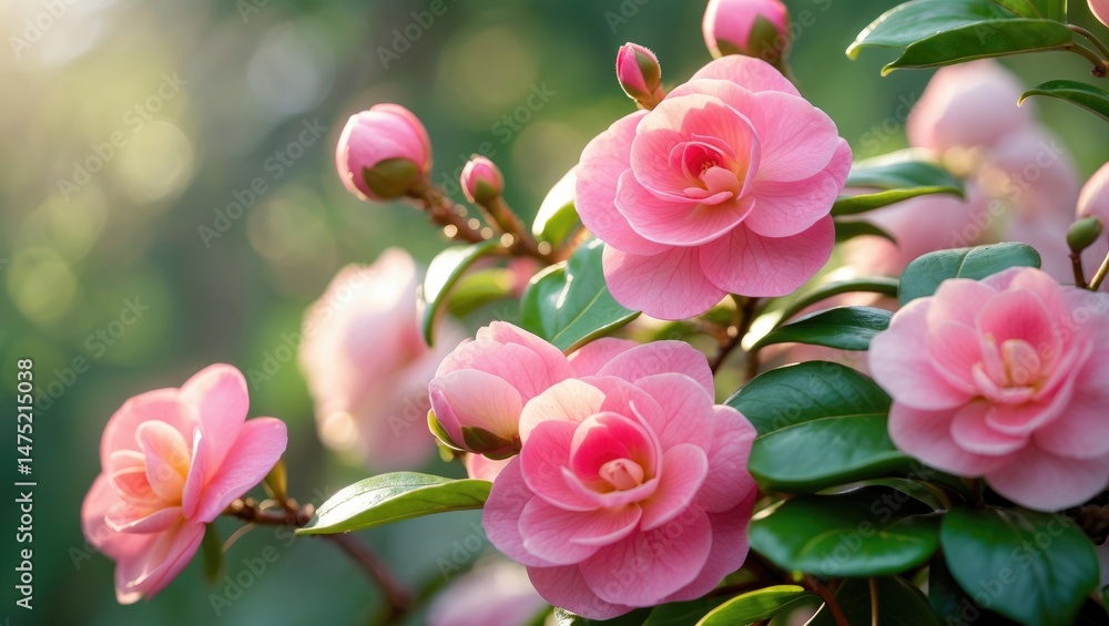 Fototapeta premium Fully Blossomed Pink Sasanqua Flower