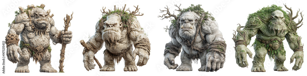 Ogre, Hulking humanoid with wart-covered skin and tree-trunk club, Savage Beast, isolated on white background or transparent PNG Ogre, Hulking humanoid with wart-covered skin and tree-trunk club, Savage Beast, isolated on white background or transparent PNG