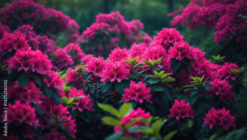 Obraz premium Azalea flowers in full bloom with deep red color in a garden