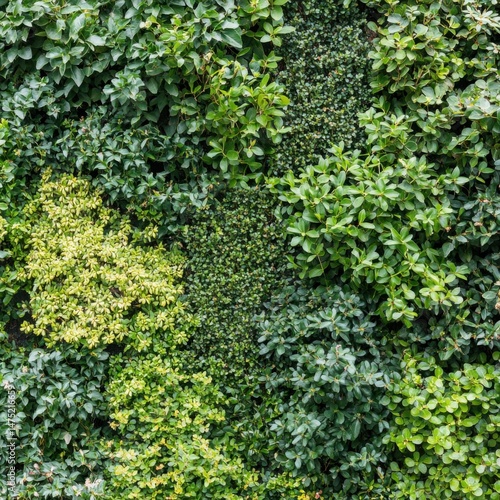 Lush Green Living Wall with Diverse Plant Textures and Colors Natural Vertical Garden Full Frame