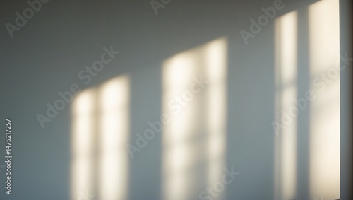 Natural light from the window illuminates the wall, forming abstract shadows and silhouettes with flowing curtains.