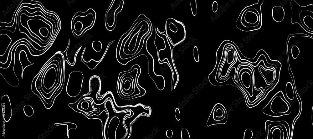 Minimalist topographic map design featuring black contour lines on a matte black background, subtle lighting and shadow effects to highlight elevation changes, abstract and modern aesthetic. Minimalist topographic map design featuring black contour lines on a matte black background, subtle lighting and shadow effects to highlight elevation changes, abstract and modern aesthetic.