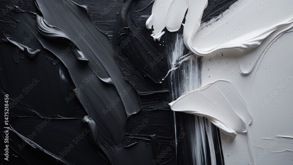 Obraz premium Contrasting Black and White Background with Smudged Paint on Canvas, Top Perspective