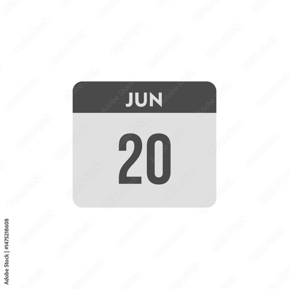 calender icon, 20 june icon with white background calender icon, 20 june icon with white background