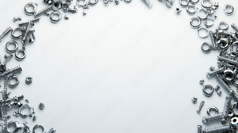 Fototapeta premium Metal hardware border on white background.