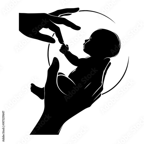 Baby held by hands against white background