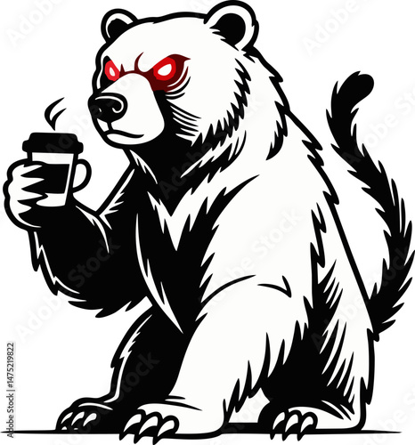 Wallpaper Mural Red-Eyed Black Bear Holding Coffee Cup in Bold Cartoon Style Torontodigital.ca
