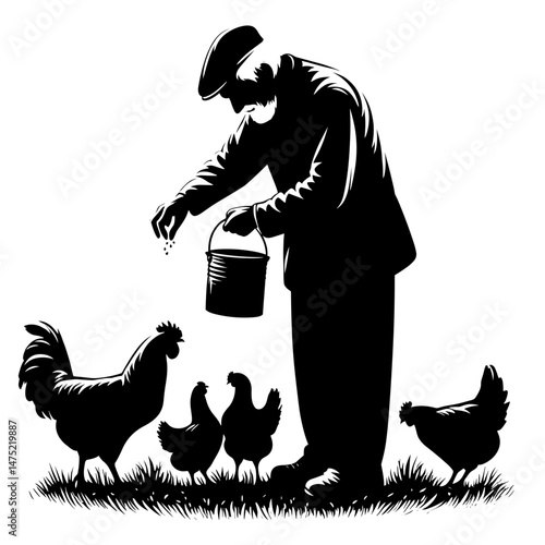 Farmer Feeding Chickens Outdoors