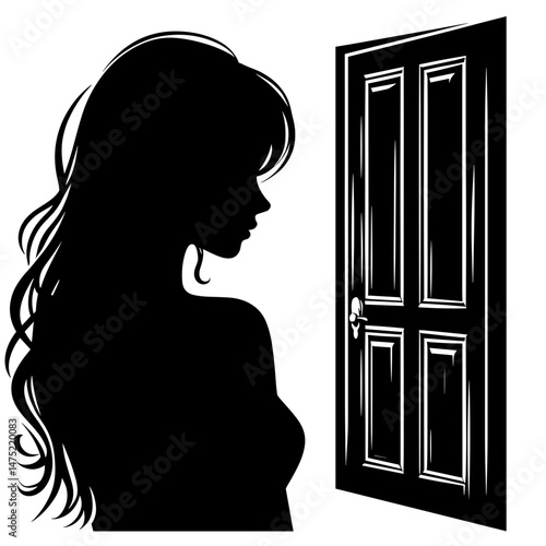 Silhouette woman looking at open door