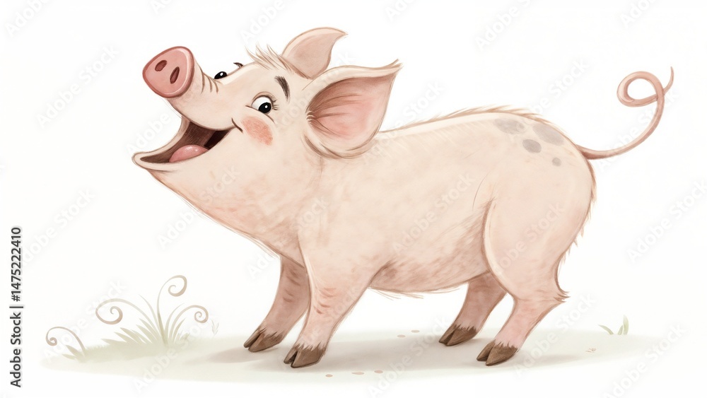 Happy cartoon piglet smiling on white background Happy cartoon piglet smiling on white background