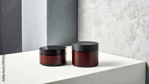 Two Amber Glass Jars with B...