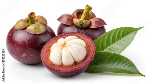Two Mangosteens with Cut Op...