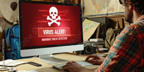 Wallpaper Mural Virus warning alert on computer screen detected brisk cyber threat , hacker, computer virus and malware Torontodigital.ca