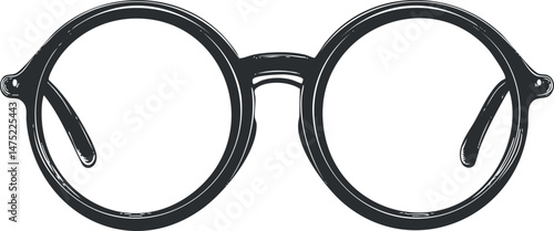 Illustration of vintage round eyeglasses with black frames isolated on white background