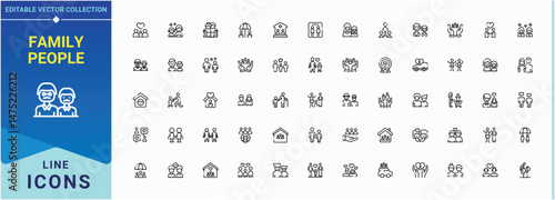 Family People line icon set. Family Member minimalist vector collections. Outline icons in linear style. People related icon set. Vector illustration in modern line style.