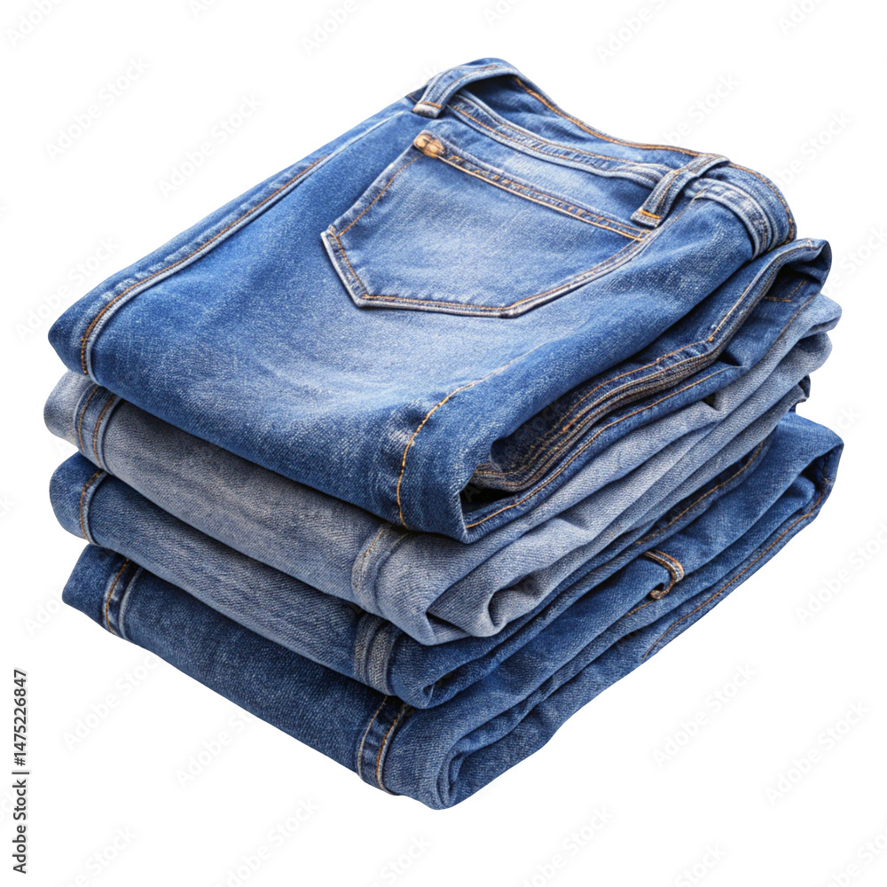 Folded blue denim jeans on white background Folded blue denim jeans on white background