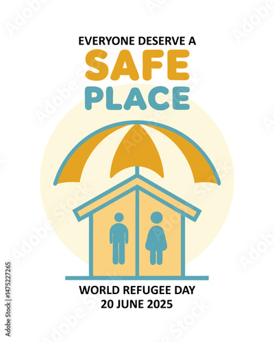 World Refugee Day Vector Illustration: Safe Shelter and Protection Graphic

