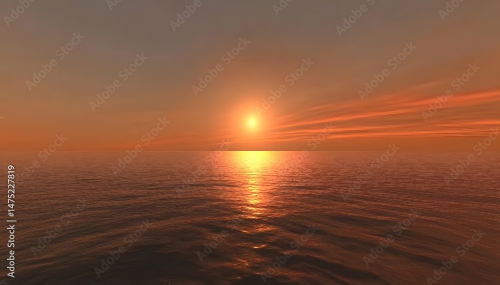 Obraz premium Sunset over tranquil ocean waters, a digital landscape.