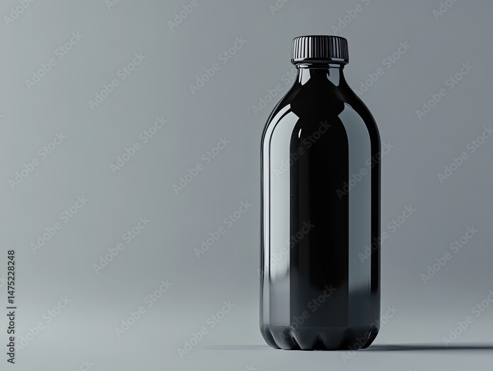 Sleek black plastic bottle, glossy finish, simple design Sleek black plastic bottle, glossy finish, simple design