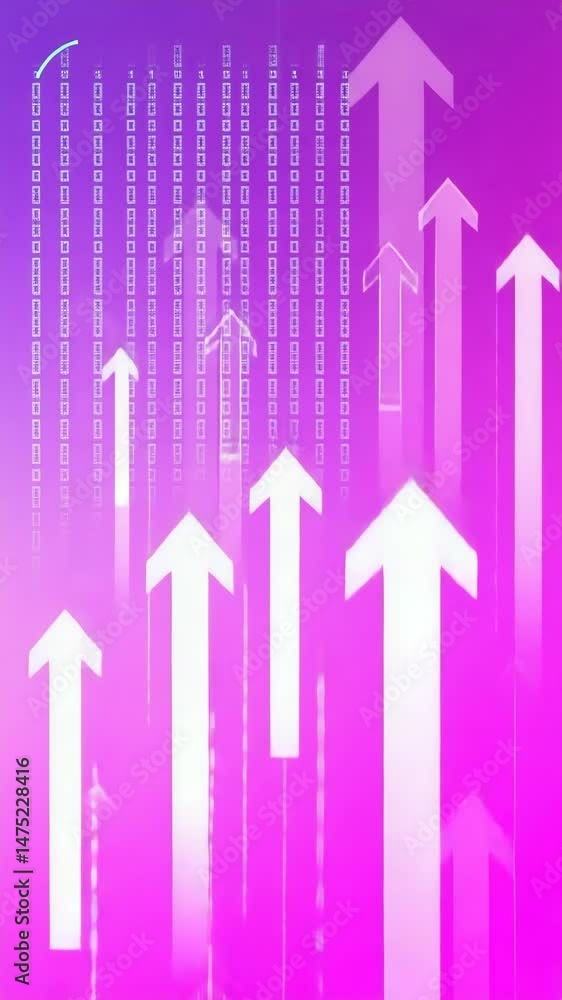 Neon Arrows Rising on Purple and Pink Gradient Background in Motion Neon Arrows Rising on Purple and Pink Gradient Background in Motion