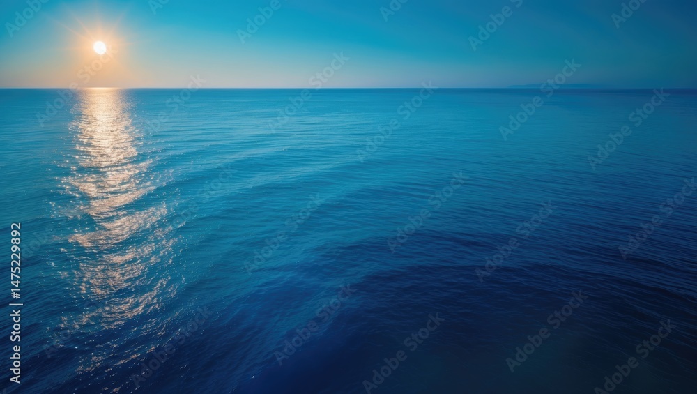 Obraz premium Scenic beach landscape featuring the blue sea, sunshine, and peaceful horizon