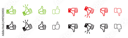 Thumbs up and thumbs down icon set
