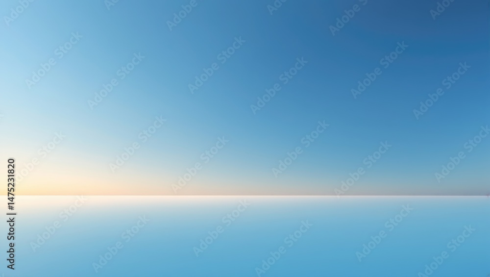 Fototapeta premium Deep blue summer sky with horizon, sun, and clouds