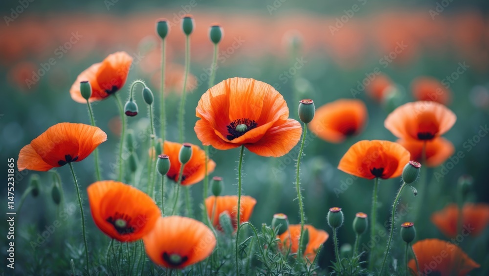Obraz premium Wild Corn Poppy Blossom in Springtime Meadow