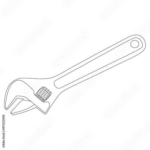 Adjustable Spanner line art vector design. Adjustable Spanner outline illustration design.