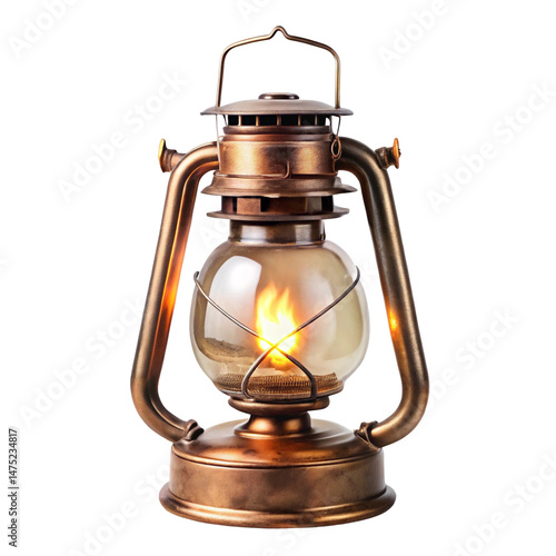 Old-fashioned oil lamp with wick on white background