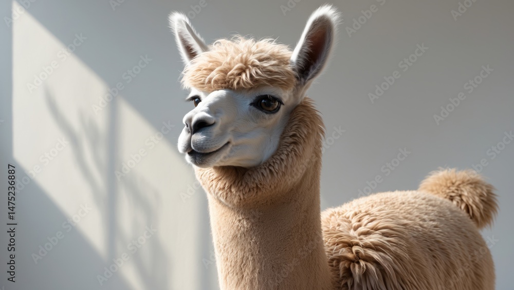 Obraz premium Studio shot of furry alpaca facing camera