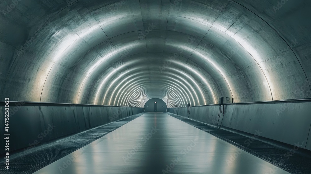 Fototapeta premium Empty, modern tunnel interior illuminated by light.