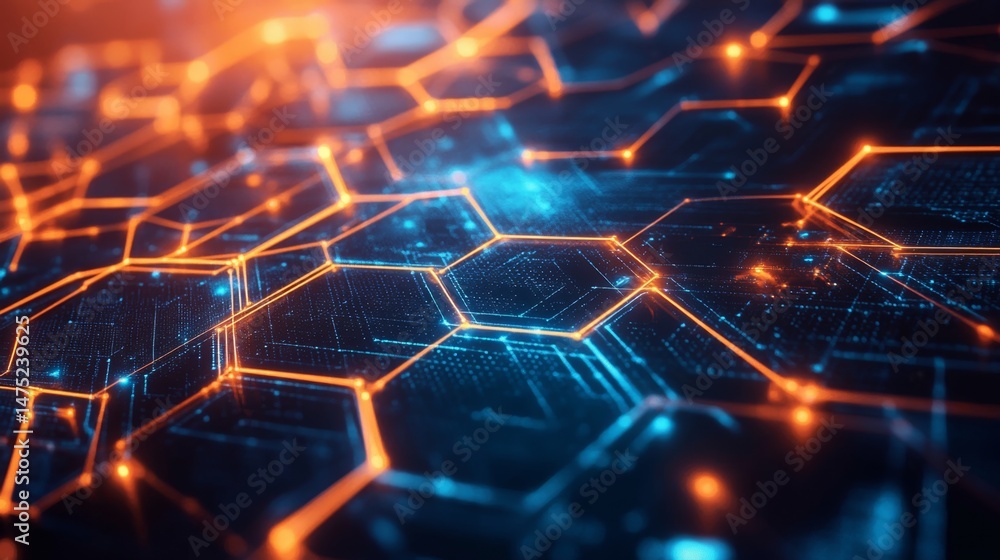 Obraz premium Futuristic hexagonal pattern digital space abstract art high-tech environment close-up view innovation concept