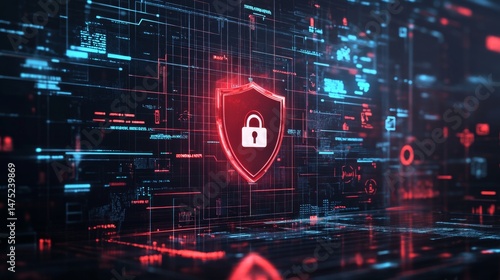 Cybersecurity measures for digital protection virtual environment infographic high-tech futuristic viewpoint