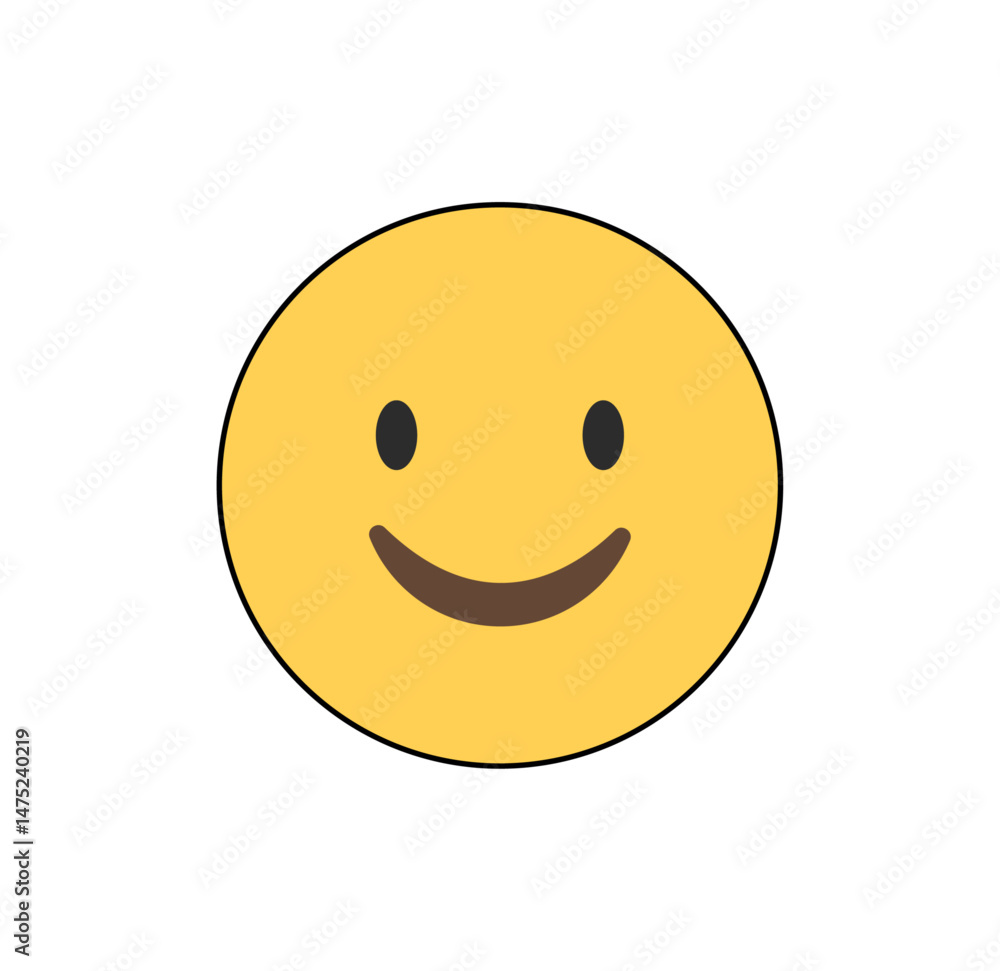 Fototapeta premium Smiley face emoji, Happy expression icon, Yellow round face, Positive mood symbol, Simple smile emoji, Joyful emoticon, Flat design emoji face, strock.