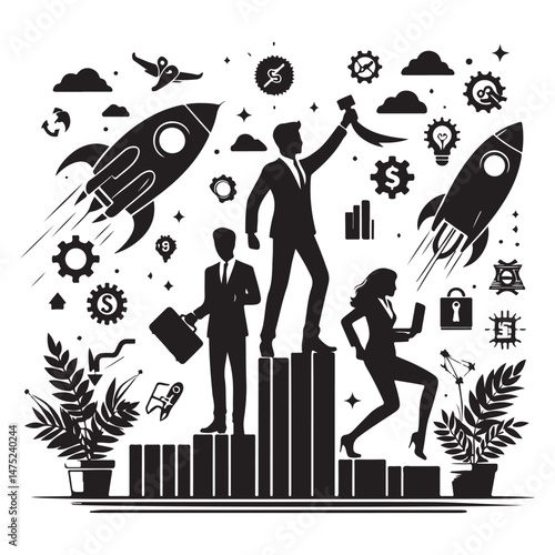 Startup Business Team Launching New Product vector