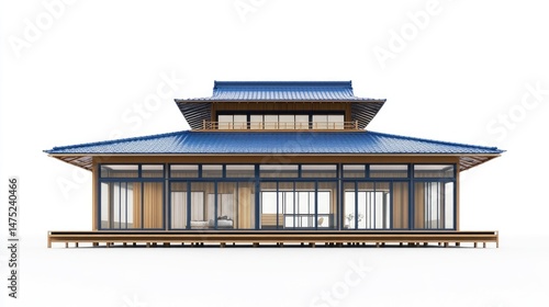 Modern Asian house architectural rendering.