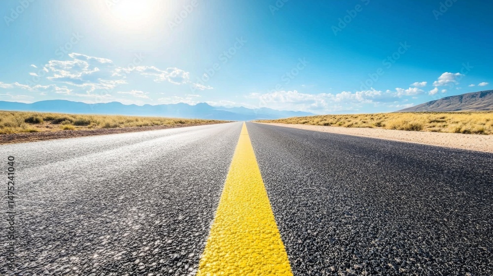 Fototapeta premium Open road journey vast desert landscape serene highway scene bright sky expansive viewpoint adventure concept