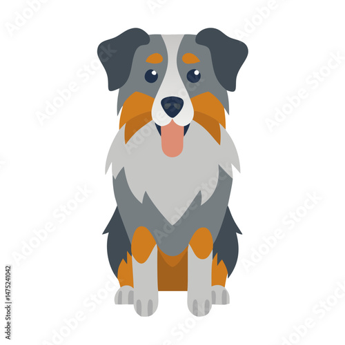 Flat design Australian shepherd illustration sitting on black background