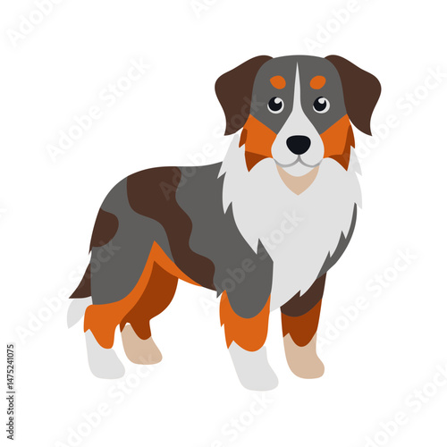 Flat illustration of Australian Shepherd dog on black background