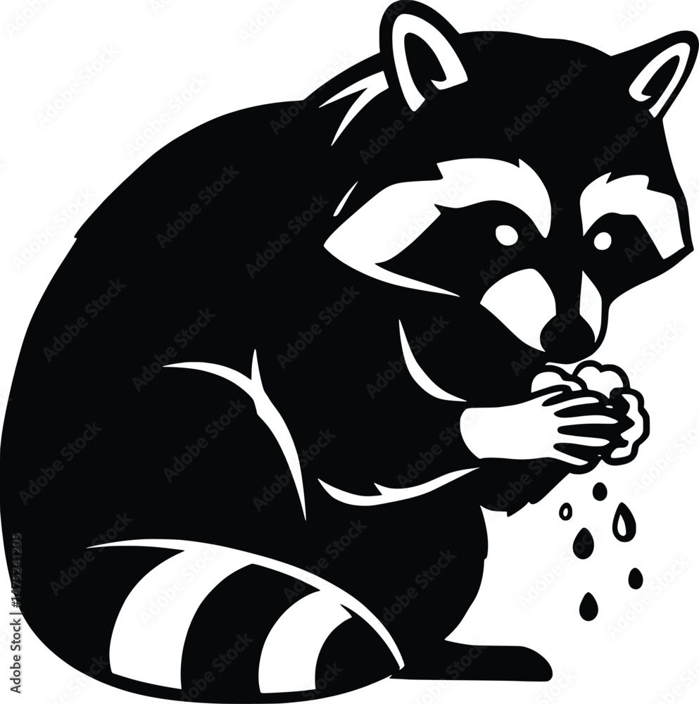Fototapeta premium Vector Animal Illustration Raccoon Washing Paws