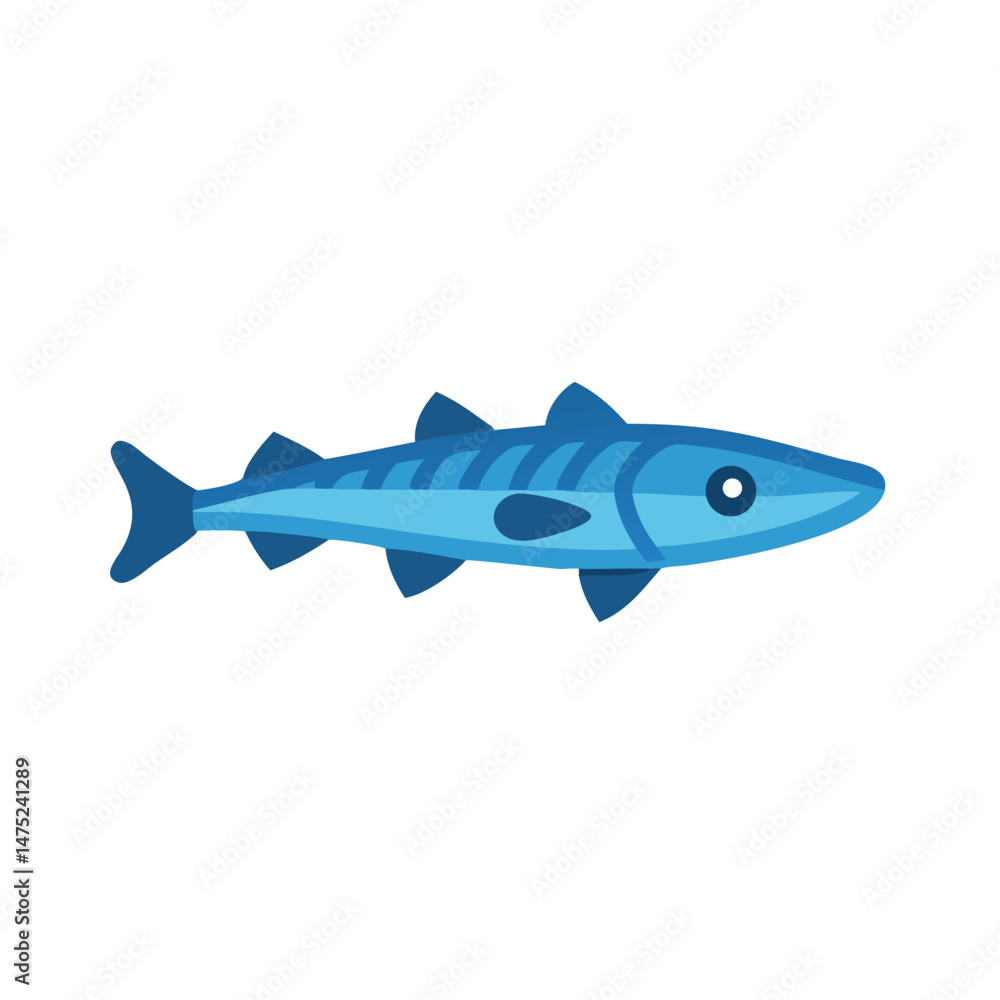 Fototapeta premium Cartoon mackerel vector on black background, simple illustration