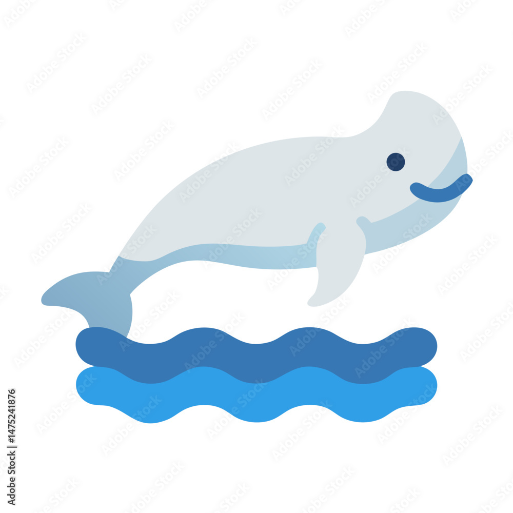 Fototapeta premium Simple flat illustration of beluga whale jumping from water