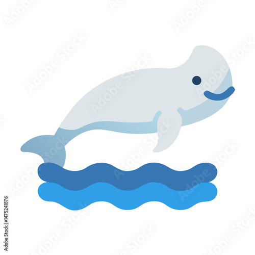 Simple flat illustration of beluga whale jumping from water