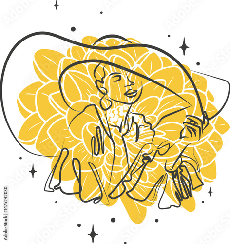 Hand drawn aesthetic woman print. Abstract contemporary fashion vector element