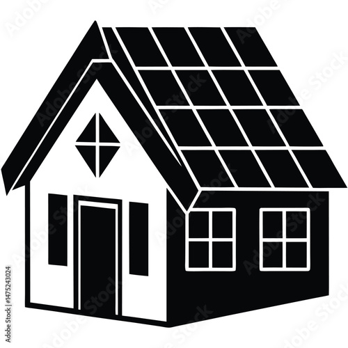 House With Green Roof And Solar Panels