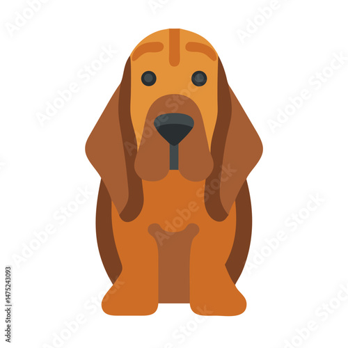 Cartoon flat illustration of a brown bloodhound dog sitting