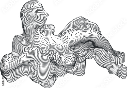 Abstract line art illustration of a reclining human figure with flowing contour lines
